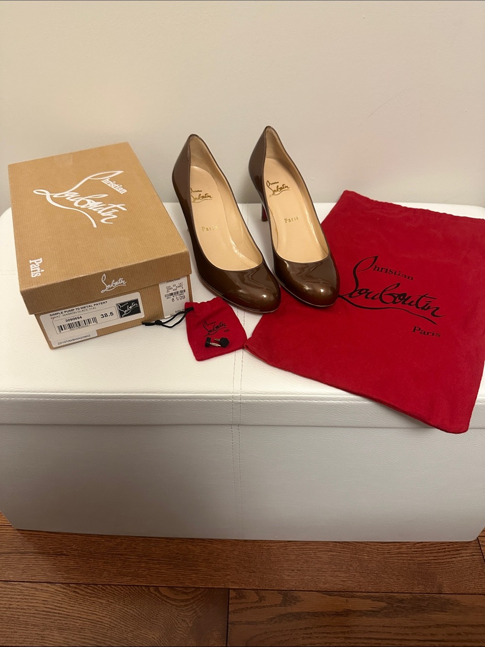 Christian Louboutin Brown Patent Pointed-Toe Pumps with Red Dust Bag